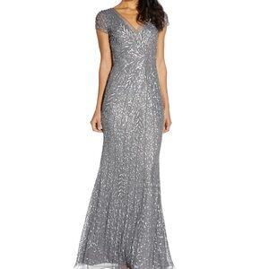 Adrianna Papell Elegant Silver Evening Maxi Dress size 2